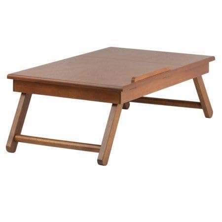 Image of WOOYNEX Wooden Laptop Table Standard Adjustable Study Table with Laptop, Portable Lap Desk, Multifunctional Bed Table with Drawer and Folding Legs (Natural)