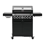 CosmoGrill 6 Burner Platinum Yamara Dark 4+2 Gas BBQ, Viewing Glass, 4 Main Burners, 1 Ceramic Sear Zone, 1 Back Grill, Cast Iron Grills & Bamboo Storage (Black with Cover)