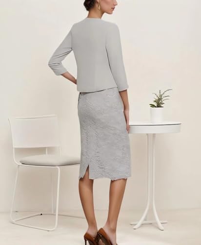 2 Pieces Mother of The Bride Dresses for Wedding with Jacket Formal Dress Applique Tea Length Evening Gown4