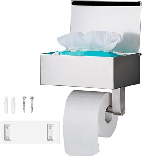 Toilettenpapierhalter Ohne Bohren - GUIGUZI Edelstahl Silber Klopapierhalter mit Ablage - Toilettenpapierhalter Mit Feuchttücherbox - Großformat WC Papier Halterung für Küche und Badzimmer