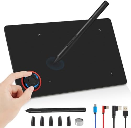 IMAGE Portable Graphics Drawing Tablet 8.9 * 5.3 Inch with 8192 Levels Battery-Free Pen and 1 Magic Circle 4 Hot Keys, Compatible with Windows/Mac/Android for Painting, Design & Online Teaching