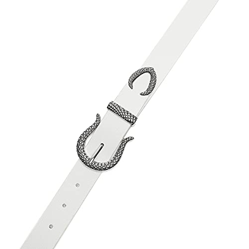 Tanpie Ladies Western Belts Women Vintage Metal Buckle Belt for Jeans Pants Dress White Large — view 6