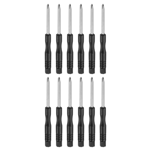 sourcing map 12pcs PH1 Mini Phillips Screwdriver #1 3.1" Length Screwdrivers 1.8" Carbon Steel with Ergonomic Handle for DIY Repairing, Black