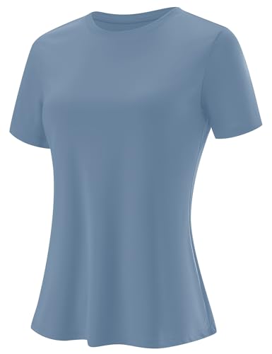Blingfit Womens Short Sleeve T Shirts Lightweight Summer Tops Gym Shirts Running Sportswear Athletic Shirt Crewneck UPF 80+ Sun Shirt for Plus Women Gray Blue XXL