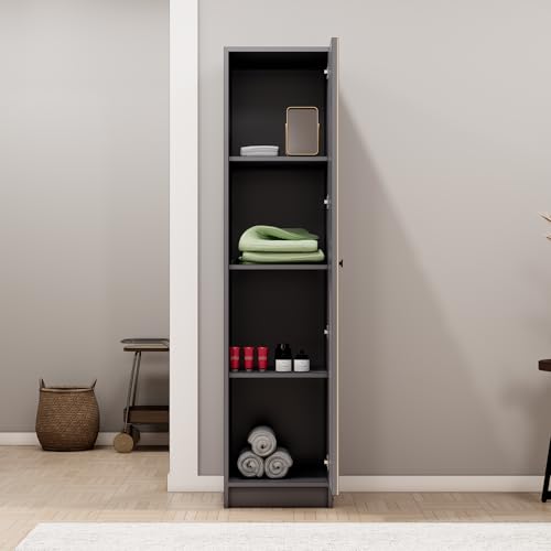 Image of Bniture Luxe 1 Door Wardrobe for Bedroom | Almirah for Clothes with 3D Textured Panels | Cupboard for Bedroom with 4 Shelves & Integrated Handle | Wooden Wardrobe with Elevated Base, Grey & Giant Wood