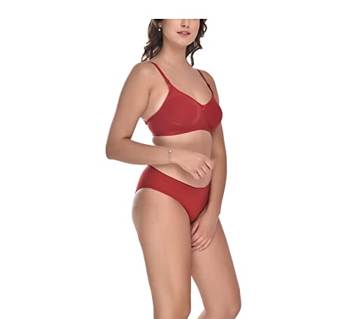 Image of Elina Women's Full Coverage Non Padded with Detachable Strap Cotton Hosiery Bra and Panty Set (Lovia Set)