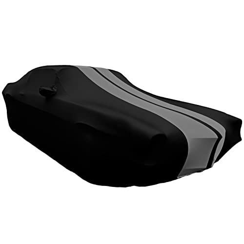 Image of SR1 USA 1965-1970 Mustang Car Cover - Custom Fit Indoor Protection Ultraguard Stretch Satin - Ultimate High End Fit for Classic Ford Mustang Fastback /Coupe (Black with Gray Stripes)