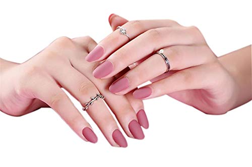 JINDIN 24 Sheet Short Oval Matte Fake Nails for Girls Women Acrylic False Nails with Glue Sticker Artificial Nail Tips for Ladies