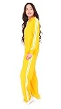 カラージャージ 上下セット 2本ライン スポーツウェア メンズ レディース S/M/L/LL パンツ (S, イエロー)