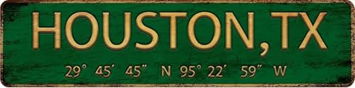 Vintage Metal Tin Sign HOUSTON,TX 4 x 16 inches, Street Sign for Home, Restaurant, Bar, Cafe, Garage...