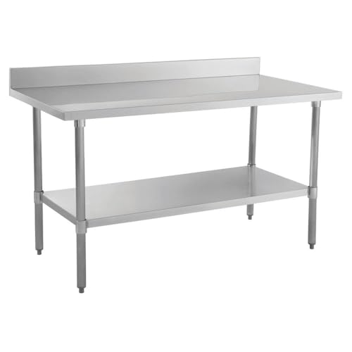 Image of Kratos Stainless Steel Kitchen Prep Table 60 inchx24 inch with Backsplash and Undershelf, NSF Worktable for Restaurants - 16ga /304SS