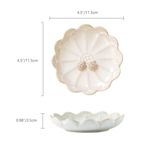 Image of Lotus Ring Holder Dish Small Indoor Ash Tray, Ceramic Dessert Plate Trinket Jewelry Holder Organizing Necklace Earrings for Parents Friends Sister, White. All Jewelries Are NOT Included.