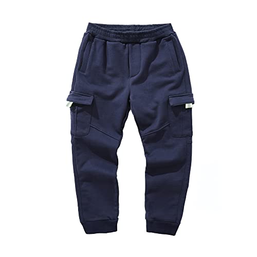 ABALACOCO Boys' Kids Soft Winter Thick Pants Cotton Thermal Fleece Sport Jogger Trousers 5-12T (6-7 Years, Navy Blue1)