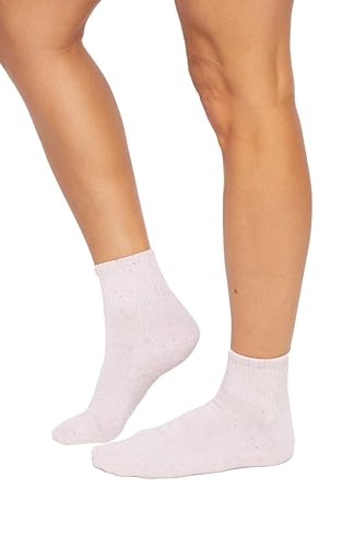 Wildfox Women's Diamond Speckle Mid-Crew Pilates Sock with Non-Slip Grip, 3-Pack, Ballerina Pink/White/Black2