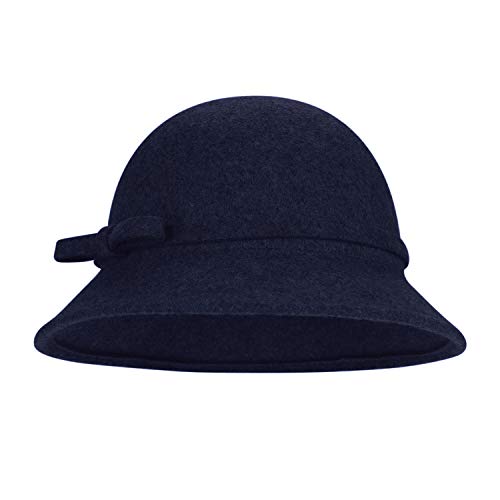 XGOPTS Women Winter Wool Bucket Hat Felt Cloche Bowler Hat Church Derby Hat Outdoor Navy Blue