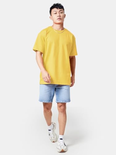 Image of crazymonk Oversized Baggy Fit Drop Shoulder Half Sleeves Round Neck Solid Pure Cotton T-Shirt for Men