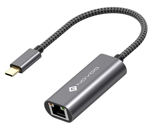 NOVOO Adattatore Ethernet USB C Gigabit in Alluminio - 1000Mbps, Ethernet a Lan Thunderbolt 3 a RJ45 Compatibile con MacBook Pro/Air, Surface Go, Chromebook, Huawei Matebook - Plug and Play