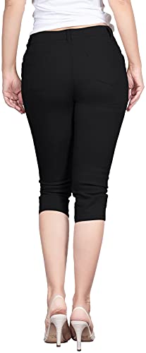 BodiLove Women's Stretchy Soft Skinny Easy Fit Stretchy 5 Pocket Mid-Rise Solid Color Classic Skinny Capri Uniform Pants Ultra Stretch Comfy Color Coffee Khaki Grey Black 53