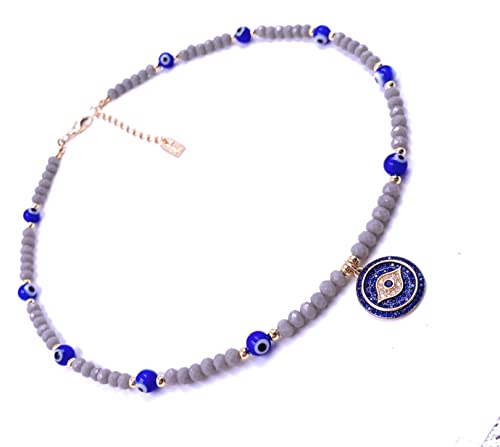 Cabalistic Evil Eye Pendant Necklace Beaded Chain Blue Cubic Zirconia Lucky Amulet Gargantilla Protectora - Image 5
