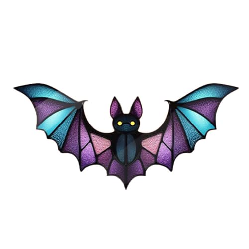 Hfourhnik Halloween Bat Stained Glass Suncatcher Window Hanging Acrylic Wall Art Suncatcher Decoration Ghostss Festival Colorful,C