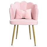 INSTITIZER Tocador En Forma De Pétalos Silla De Maquillaje De Terciopelo con Cojín Trasero para El Dormitorio del Hogar con Patas De Metal Chapadas En Oro, Sillón De Ocio para Vivir
