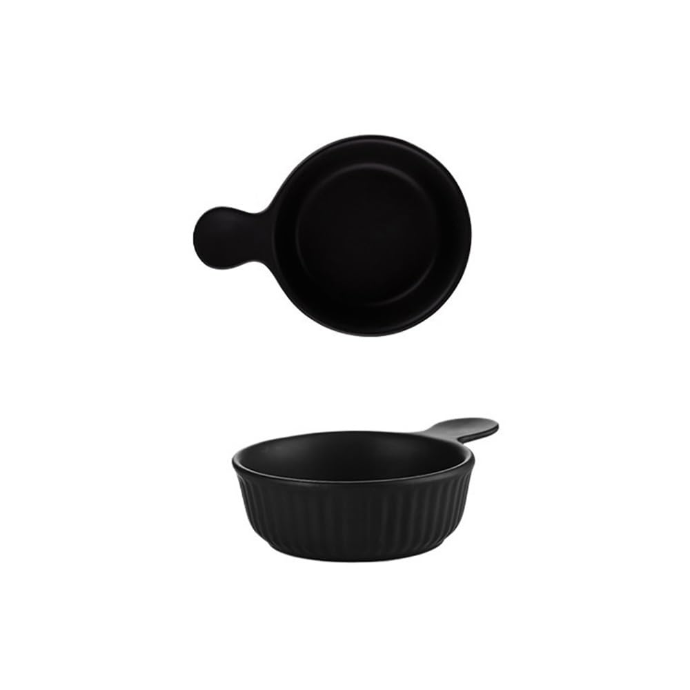 HPTHLY Baking Bowl Creative Ceramic Household Salad Plate With Handle Oven Baking Dim Sum Snack Baking Dish (Black)