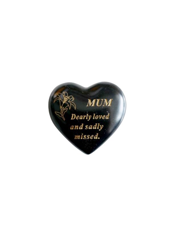 David Fischhoff Black & Gold Lily Heart Stone - Name Choice - Funeral Grave Memorial Ornament- Grave Decoration - Graveside Ornaments - (Black & Gold - Lily, Mum)