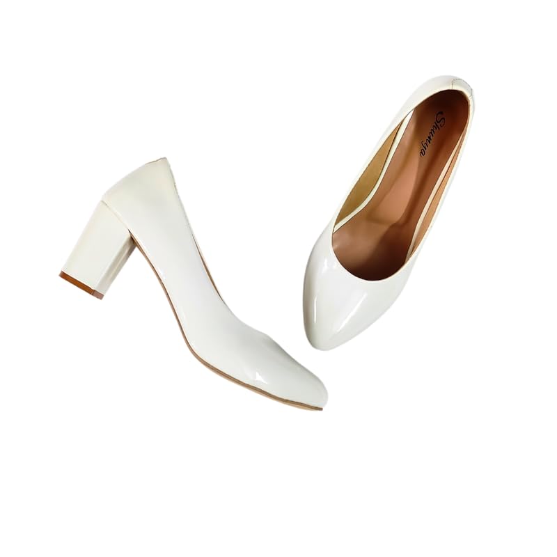 Shunya Women Comfortable White Round toe Closed Pump Shoes Belly with Block Heel Slip-on Sandal For Casual And Official Occassions- Size:6 (B0CV3LXPXP) Amazon Price History, Amazon Price Tracker