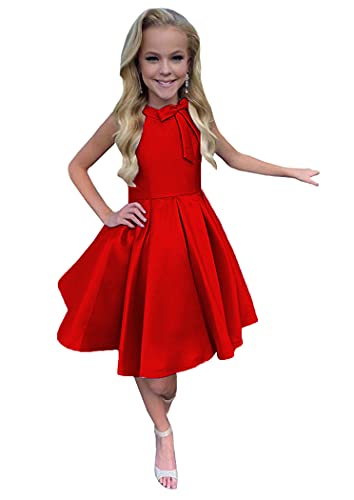 Image of M RAC Girls Stain Interview Dresses Short Pageant Dress Halter Princess Formal Party Gowns 4 Red