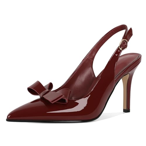 Zamikoo Bow Knot Slingback Heels for Women Pointed Toe Slip On Stilettos High Heel Pumps Shoes