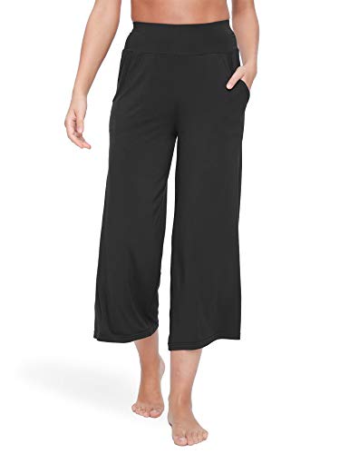 Gys Bamboo Capri Pajama Pants For Women Wide Leg Lounge Pants With Pocket Soft Sleepwear Pj Bottoms, Black, 3X-Large Plus #TOP3