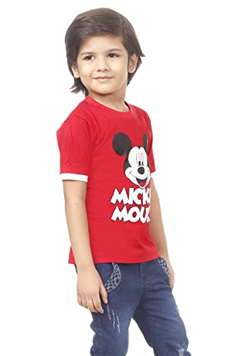 Image of Boys Cotton Half Sleeve Round Neck red Mickey Printed t-Shirt