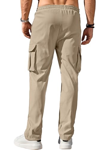Image of Comdecevis Men's Casual Cargo Pants Workout Joggers Stretch Sweatpants Hiking Drawstring Tactical Pants with Multi Pockets