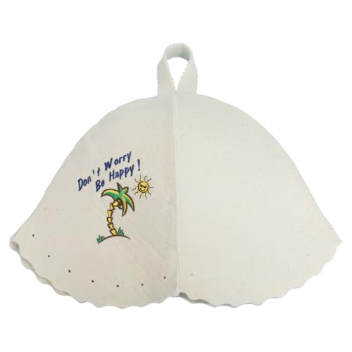 YOOJIA Wool Sauna Hat Cartoon Embroidery Felt Sauna Cap with Hanging Loop for Traditional Sauna Dry Sauna Infrared Sauna Beige One Size