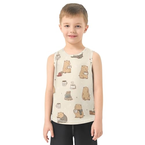 Bolaz Boys Athletic Quick Dry Tank Top Sleeveless Workout T Shirts Age 11-15,Capybara on Brown2