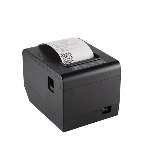 Mach Power Impresora Térmica para Recibos y Tickets POS 80mm, Soporte ESC/POS, Cortador automático, Drivers para Windows, Linux, Android, iOS, Interfaz USB, LAN, RS232, Imprime códigos 1D y QR.