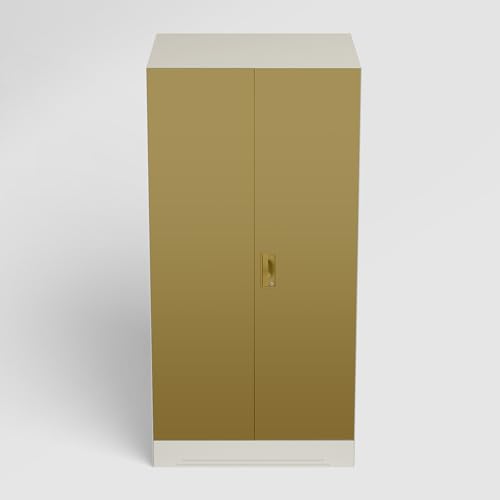 Image of Godrej Interio Almirah Slimline 2-Door Steel Almirah, Cupboard for Clothes (Alpine White and Amber Green Matte), 1-Year Warranty, 1 Locker, 4 Shelves