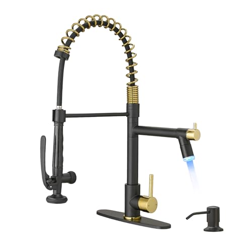 Image of Fapully Commercial Kitchen Faucets with Pull Down Sprayer Matte Black&Gold