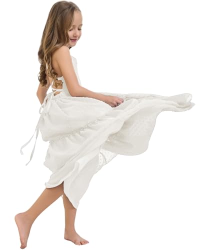 Boho Flower Girls Dress Tulle Backless Ruffle Girls Dress for Beach Wedding Tiered Flowy Party Maxi Gown