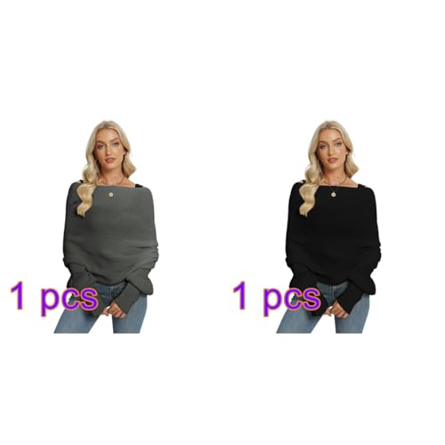 Knit Shawl Wrap for Women - Ladies Fringe Knitted Poncho Cardigan Cape - Winter Autumn Warm Scarf Shawl with Sleeves - Dark Grey + Black2