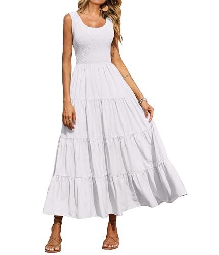 Image of PRETTYGARDEN Women's 2026 Casual Loose Plain Maxi Sundress Smocked Tank Dress Sleeveless Summer Beach Tiered Long Dresses