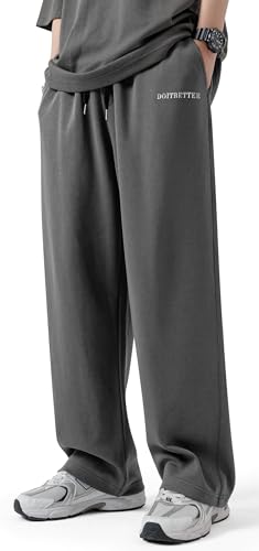 Men's Cotton Sweatpants Loose Fit Baggy Straight Leg Sweat Pants for Men Open Bottom Lounge Yoga Pants with Pockets