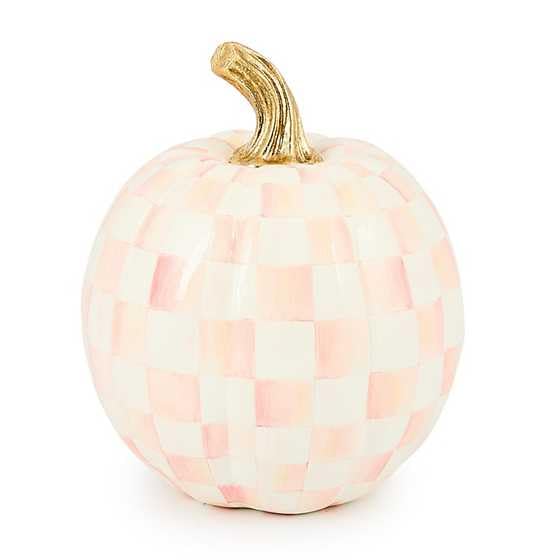 Image of MACKENZIE-CHILDS Pumpkin, Resin Halloween and Fall Decor, Small, Pink-and-White Rosy Check
