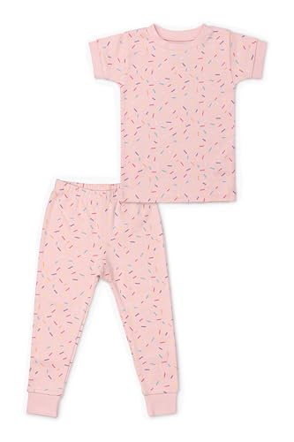 MONICA + ANDY Two Piece Short Sleeve Pajama Set, Size 8, Colorful Sprinkles, 100% Organic Kids Clothes for Girls and Boys, Children PJs, Sustainable Super Soft Fabric, Sizes For Toddler & Kids