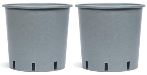 Muddy Hands Pack of 2 - Eco Friendly Heavy Duty Green Plastic Plant Pots Outdoor Garden Round Nursery Herb Flower Planters (Made from Recycled Plastic) (15 Litre)
