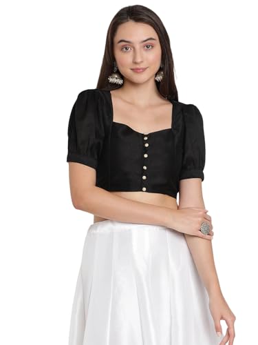 Image of studio rasa Women's Silk Blend Printed V-Neck Padded Readymade Top for Festive Party Wedding