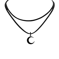 Vimmvid Mond Kette Choker Damen Gothic Schmuck Mittelalter Accessoires Damen halskette schwarz Damen Gotischer Choker Halskette für Frauen Doppelketten Mond-Design Choker