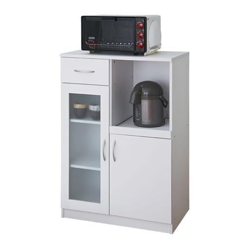 contigo 食器棚 高さ97×幅60×奥行39.5 レンジ台 収納 ロータイプ キャビネット 一人暮らし SK9765WH1+SK9765WH2 1100000057
