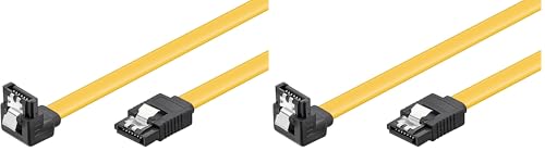 goobay 93946 Câble de données S-ATA pour HDD, SDD, 6 Gbits SATA type L mâle vers SATA type L mâle coudé à 90°, jaune, 0,2 m (Lot de 2)