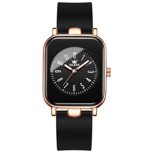 OLEVS Montre Femme Tendance Décontractée Carrée Minimaliste Lumineuse Étanche Silicone Quartz Léger